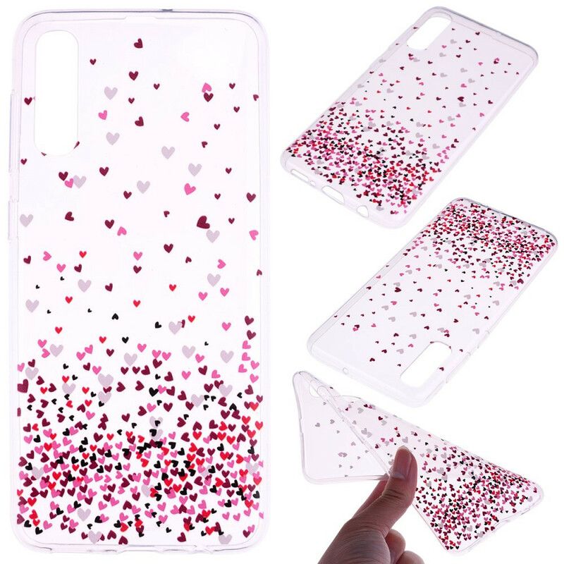 Cover Samsung Galaxy A70 Transparente Flere Røde Hjerter