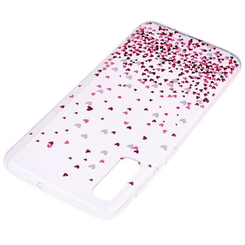 Cover Samsung Galaxy A70 Transparente Flere Røde Hjerter