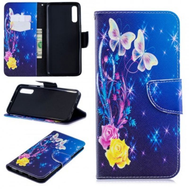 Flip Cover Samsung Galaxy A70 Gyldne Sommerfugle