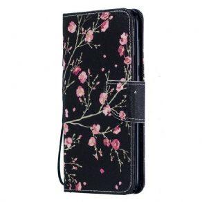 Flip Cover Samsung Galaxy A70 Med Snor Blomster Med Aftagelig Rem