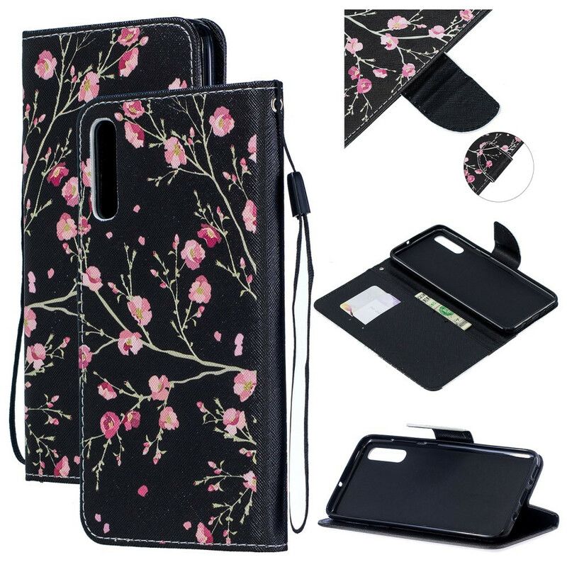 Flip Cover Samsung Galaxy A70 Med Snor Blomster Med Aftagelig Rem