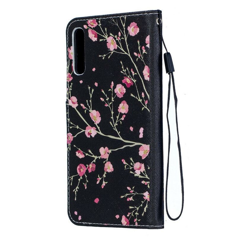 Flip Cover Samsung Galaxy A70 Med Snor Blomster Med Aftagelig Rem