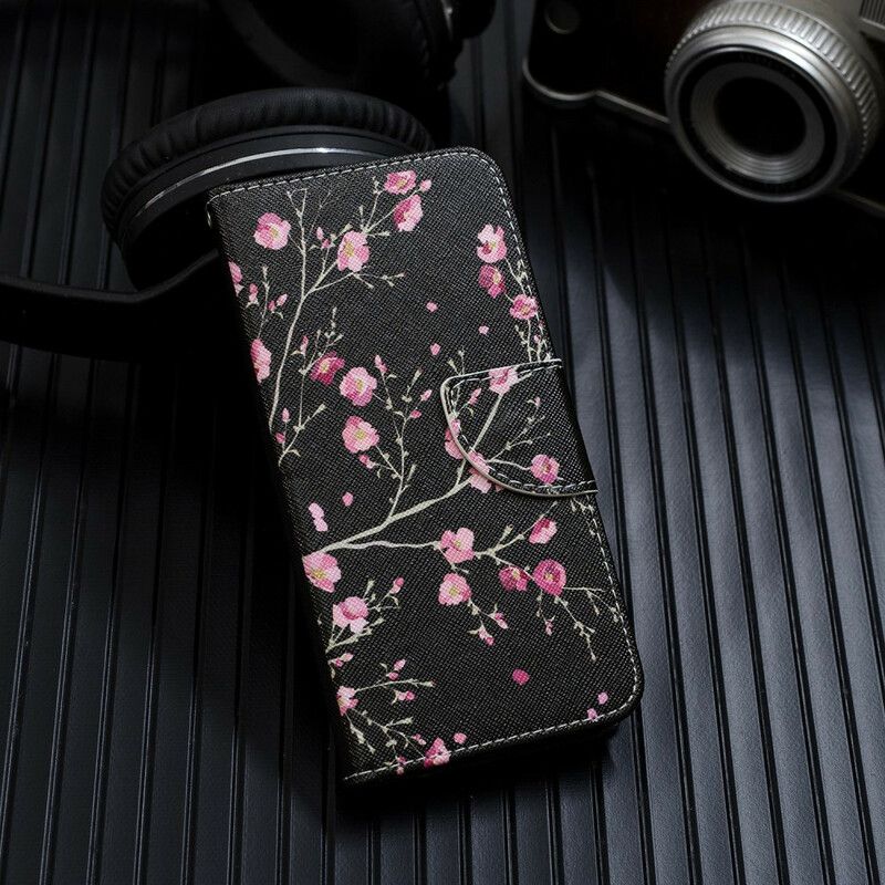 Flip Cover Samsung Galaxy A70 Med Snor Blomster Med Aftagelig Rem