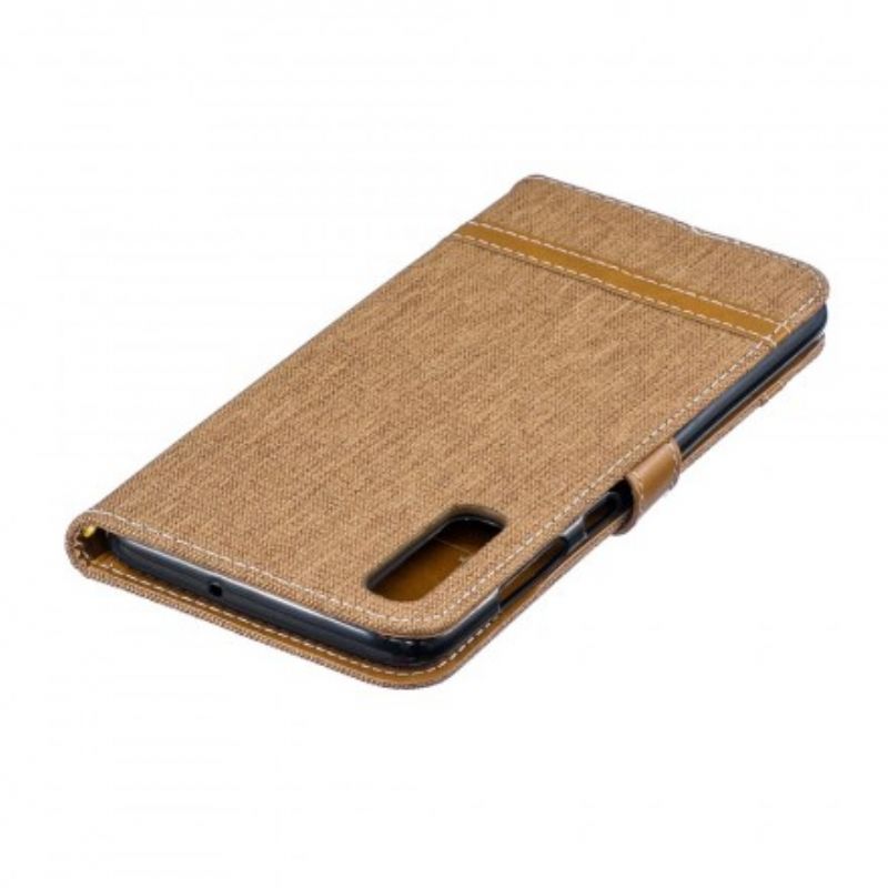 Flip Cover Samsung Galaxy A70 Med Snor Stof- Og Lædereffektrem