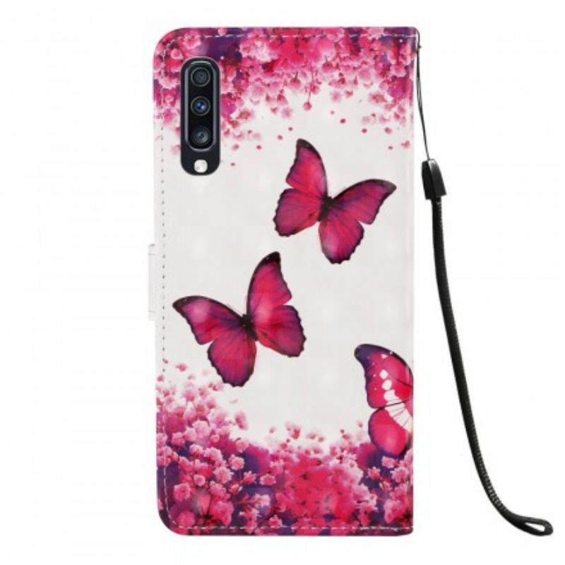 Flip Cover Samsung Galaxy A70 Røde Sommerfugle