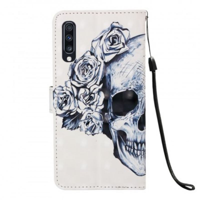 Læder Cover Samsung Galaxy A70 Blomsterskalle