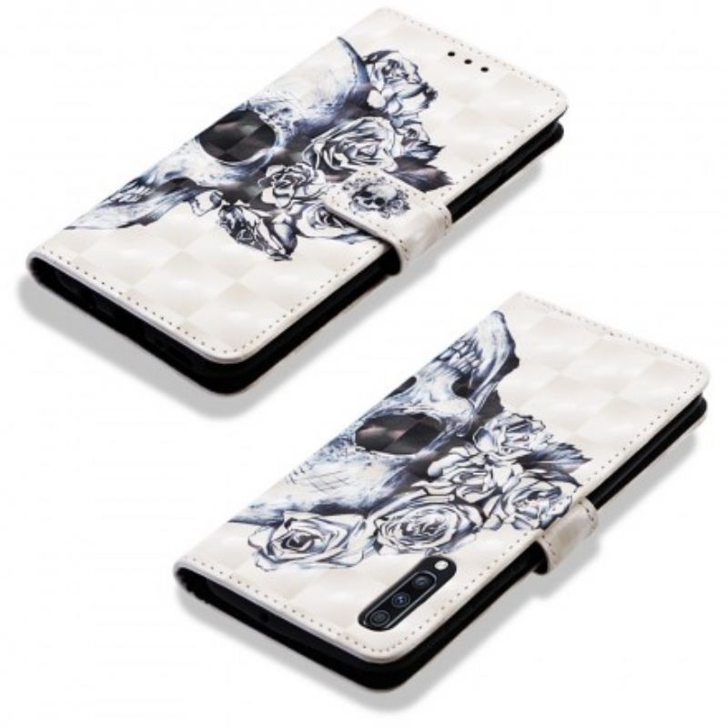 Læder Cover Samsung Galaxy A70 Blomsterskalle