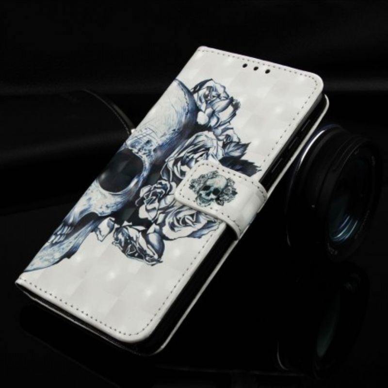 Læder Cover Samsung Galaxy A70 Blomsterskalle