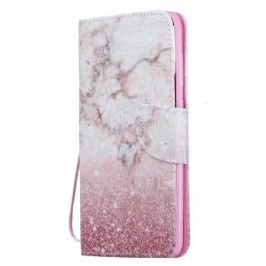 Læder Cover Samsung Galaxy A70 Med Snor Pink Marmor Med Aftagelig Rem