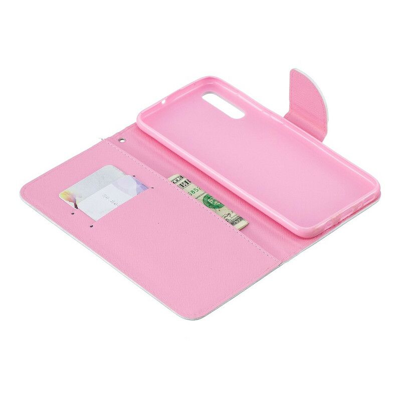 Læder Cover Samsung Galaxy A70 Med Snor Pink Marmor Med Aftagelig Rem