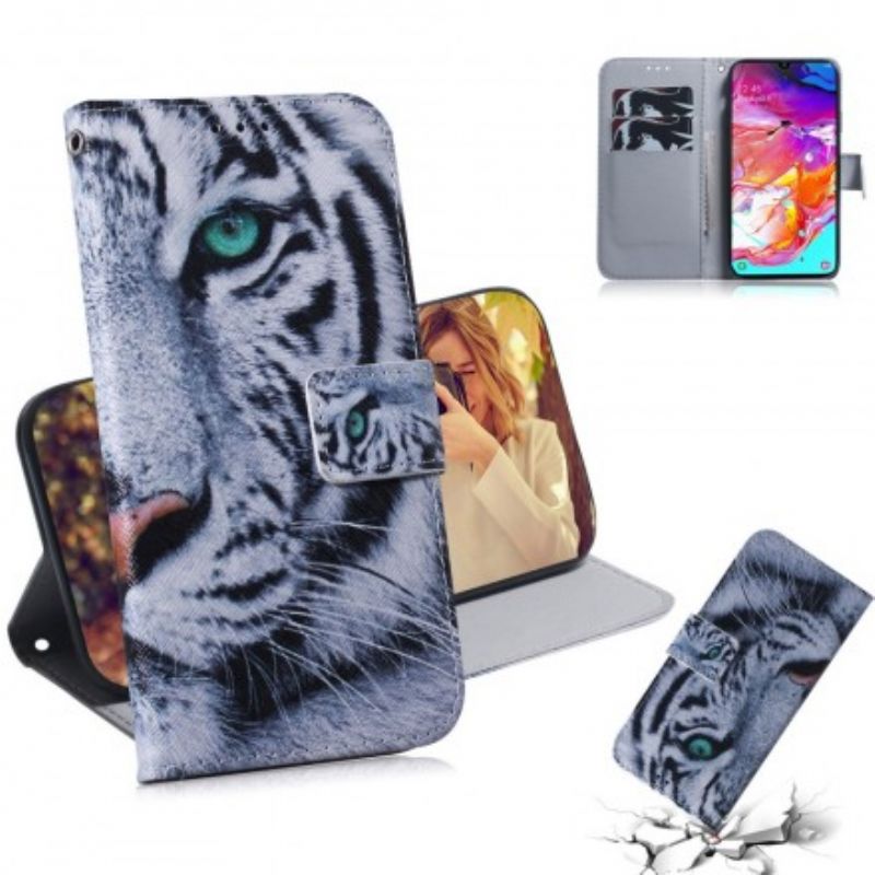 Læder Cover Samsung Galaxy A70 Tigeransigt