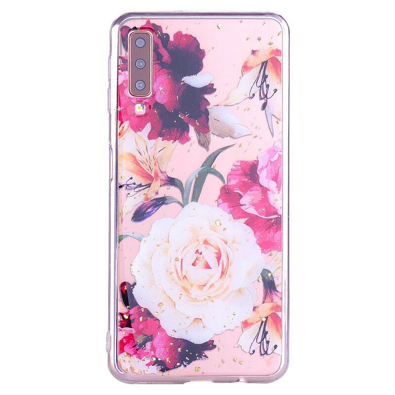 Mobilcover Samsung Galaxy A70 Blomster Og Pailletter