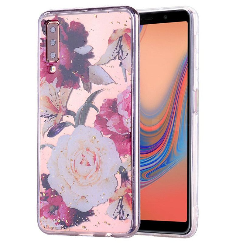 Mobilcover Samsung Galaxy A70 Blomster Og Pailletter