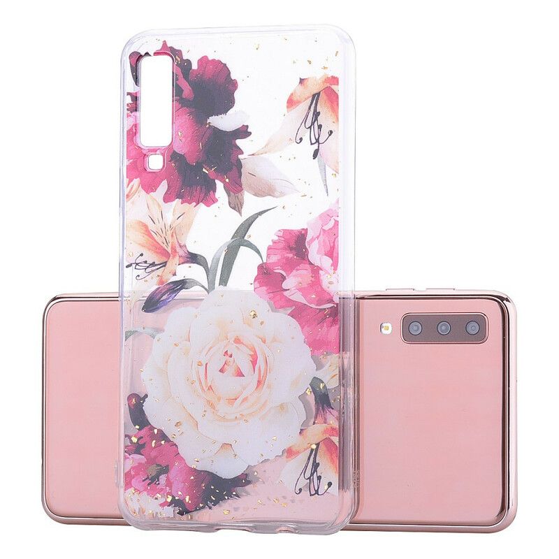 Mobilcover Samsung Galaxy A70 Blomster Og Pailletter