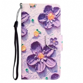 Læder Cover Xiaomi 12T / 12T Pro Med Snor Strappy Blomster