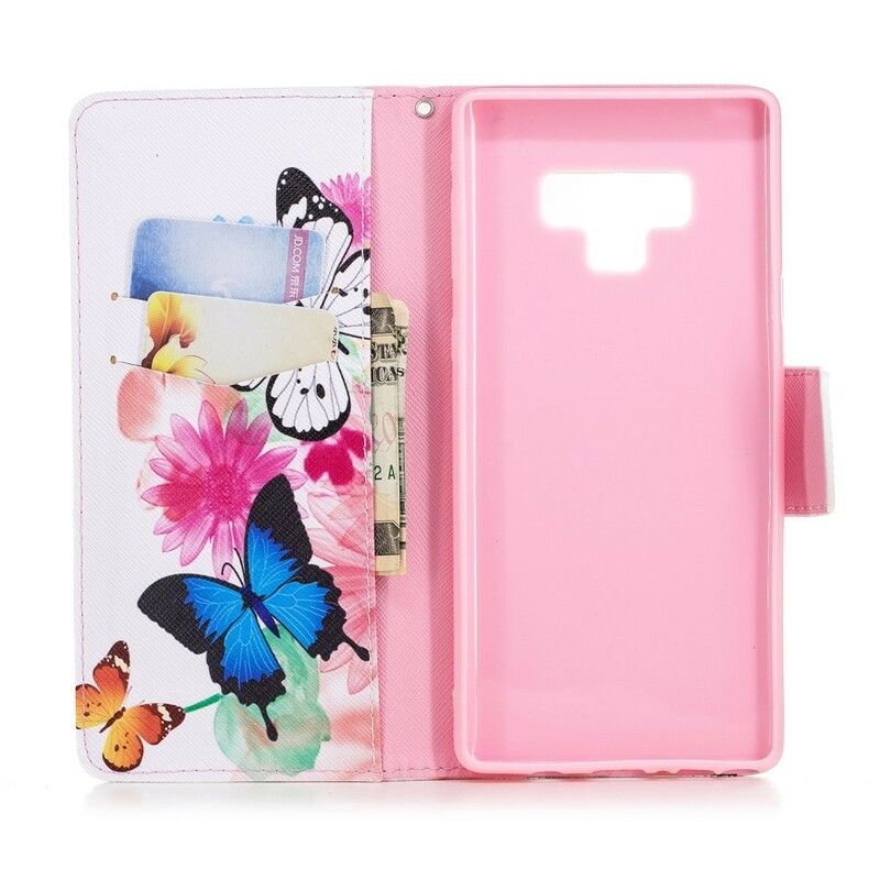 Flip Cover Samsung Galaxy Note 9 Malede Sommerfugle Og Blomster