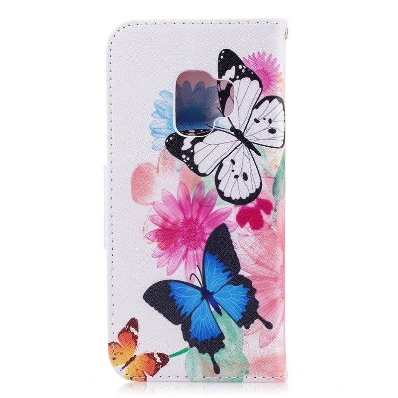 Flip Cover Samsung Galaxy S9 Malede Sommerfugle Og Blomster