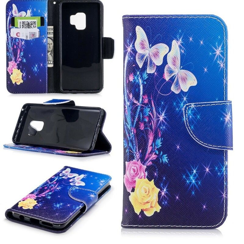 Flip Cover Samsung Galaxy S9 Sommerfugle Om Natten