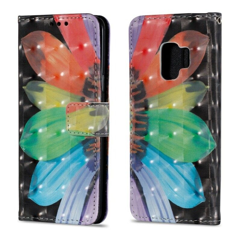 Læder Cover Samsung Galaxy S9 Malet Blomst