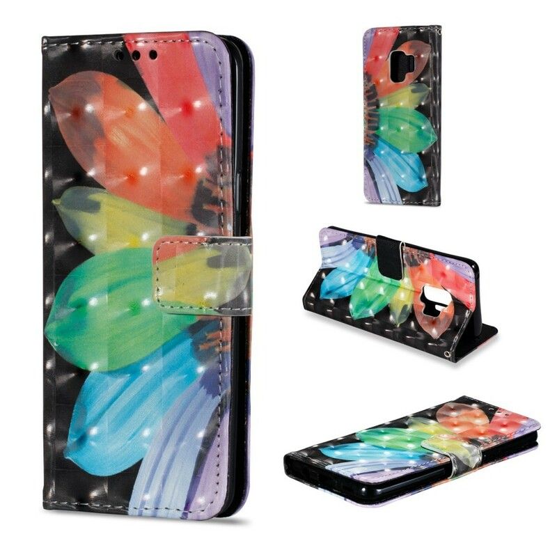 Læder Cover Samsung Galaxy S9 Malet Blomst