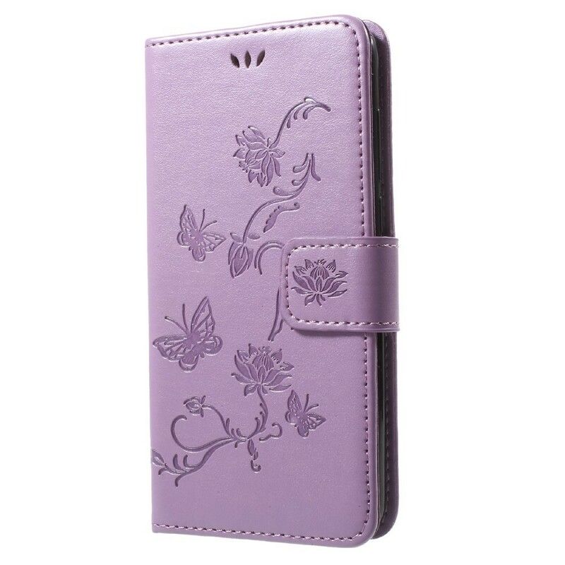 Flip Cover Honor 9 Med Snor Thong Sommerfugle Og Blomster