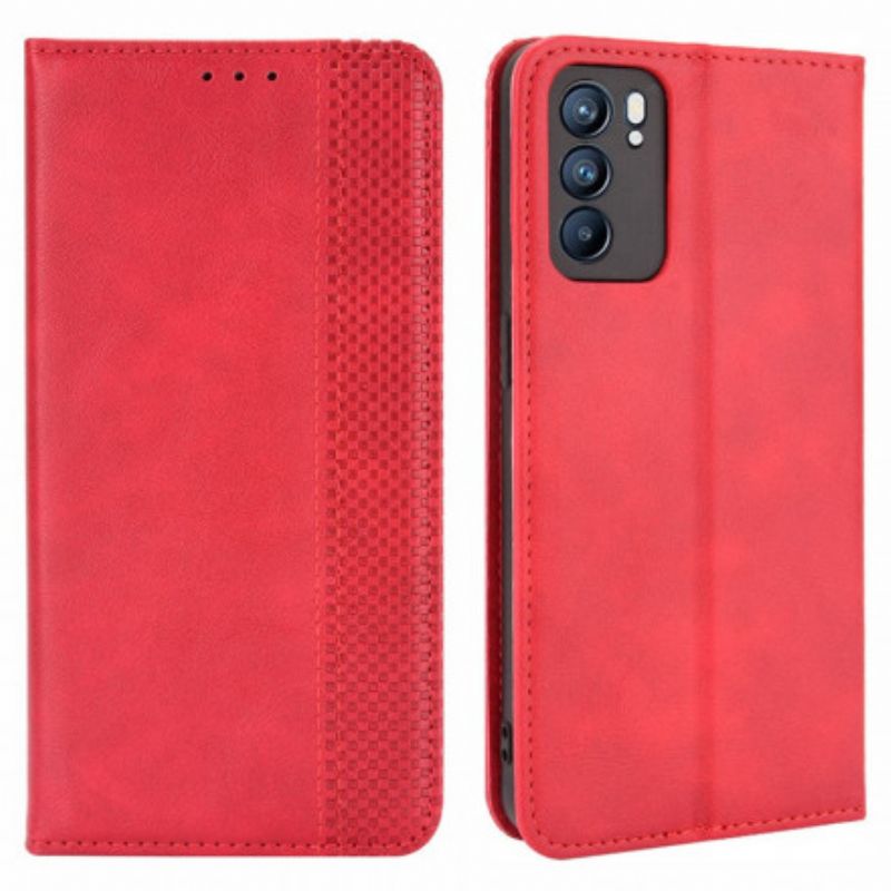 Cover Oppo Reno 6 5G Flip Cover Vintage Stiliseret Lædereffekt