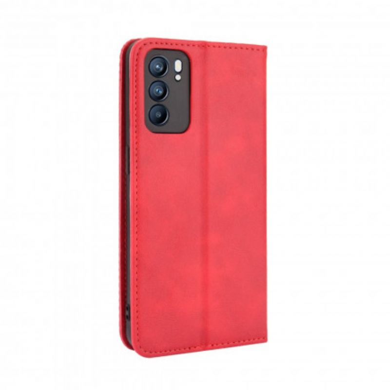 Cover Oppo Reno 6 5G Flip Cover Vintage Stiliseret Lædereffekt