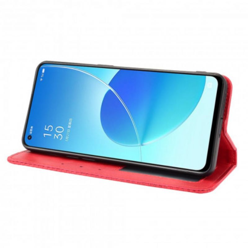 Cover Oppo Reno 6 5G Flip Cover Vintage Stiliseret Lædereffekt