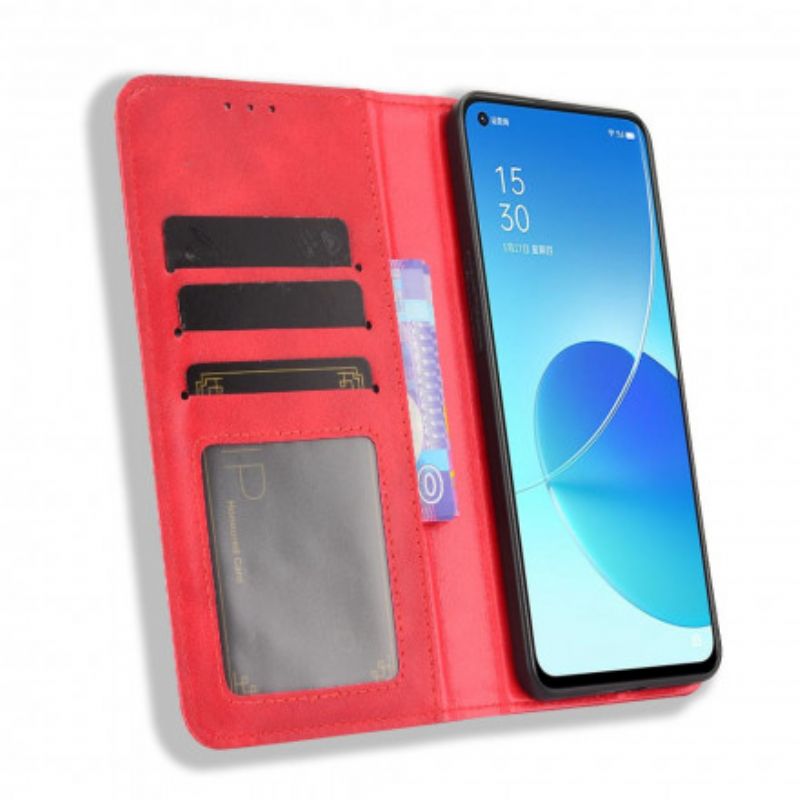 Cover Oppo Reno 6 5G Flip Cover Vintage Stiliseret Lædereffekt