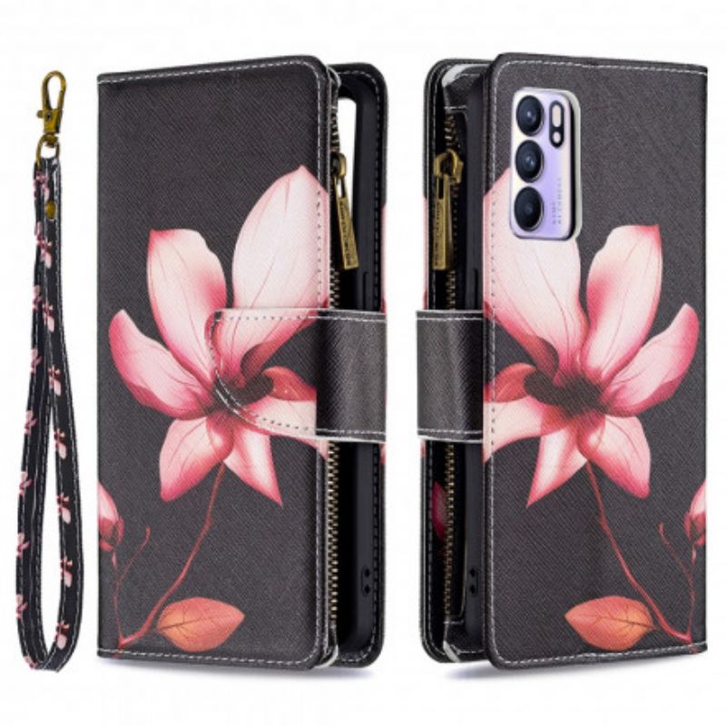 Flip Cover Oppo Reno 6 5G Blomsterlomme Med Lynlås