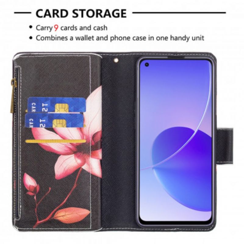 Flip Cover Oppo Reno 6 5G Blomsterlomme Med Lynlås