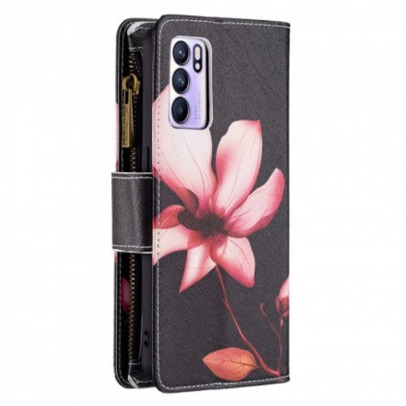 Flip Cover Oppo Reno 6 5G Blomsterlomme Med Lynlås