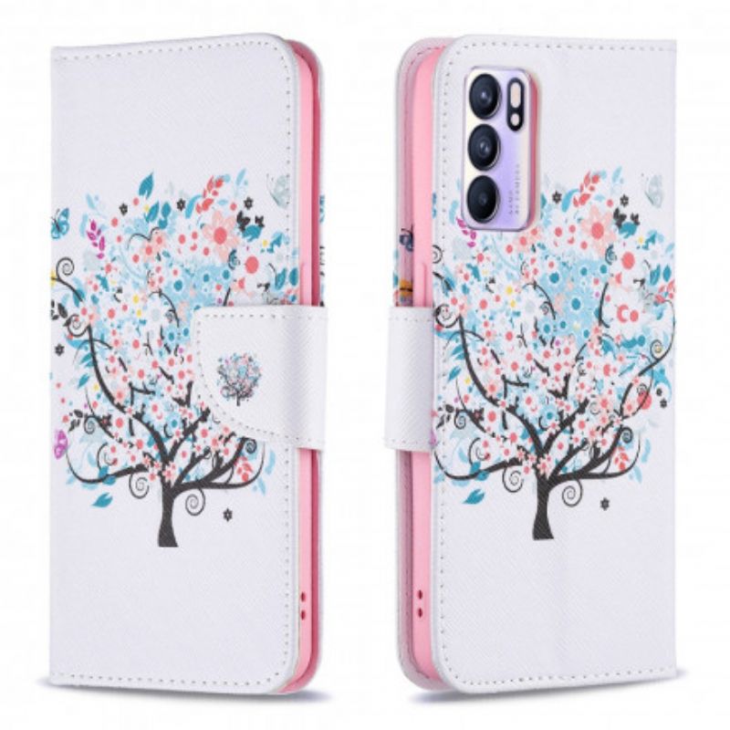 Flip Cover Oppo Reno 6 5G Blomstret Træ