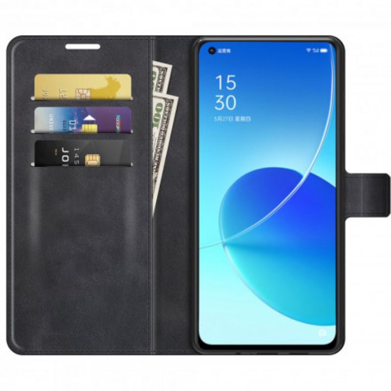 Flip Cover Oppo Reno 6 5G Ekstrem Slank Lædereffekt