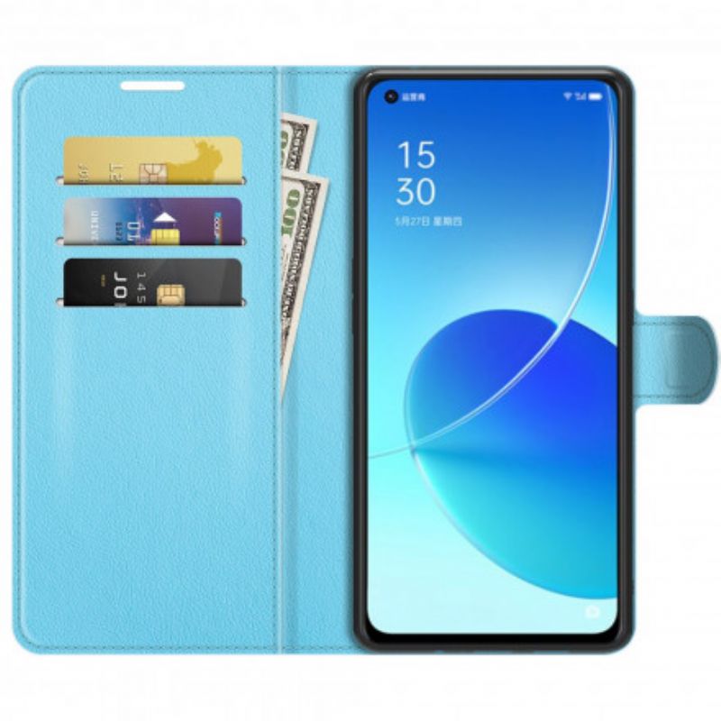 Flip Cover Oppo Reno 6 5G Klassisk Litchi Imiteret Læder