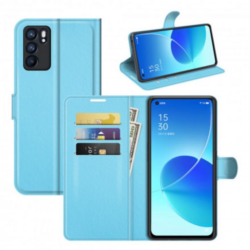 Flip Cover Oppo Reno 6 5G Klassisk Litchi Imiteret Læder