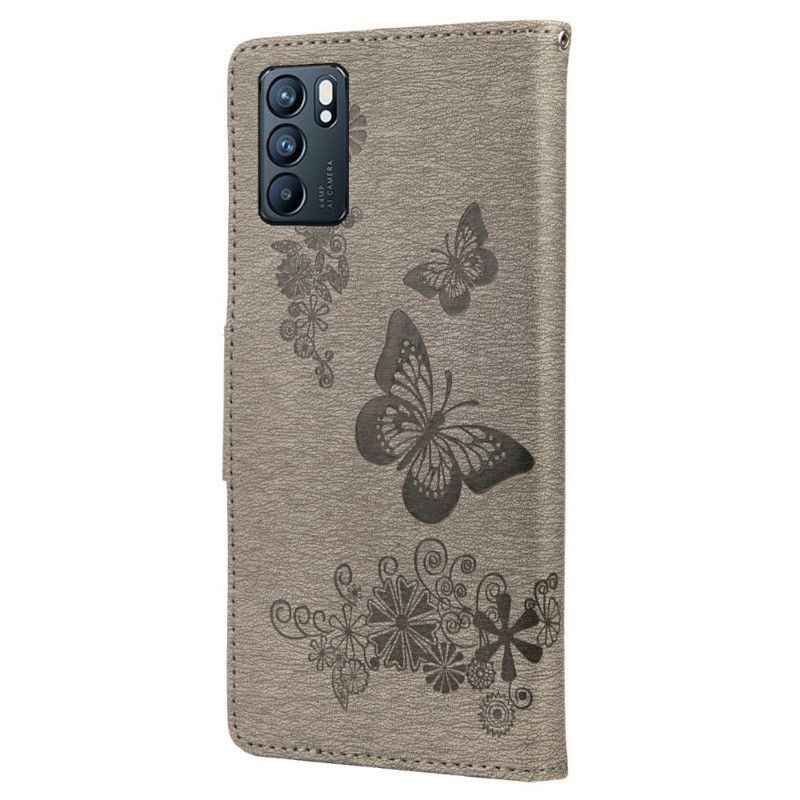 Flip Cover Oppo Reno 6 5G Med Snor Splendid Strap Sommerfugle