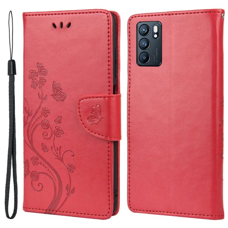 Flip Cover Oppo Reno 6 5G Sommerfugle Og Blomster