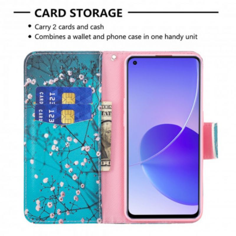 Læder Cover Oppo Reno 6 5G Blomstrende Grene