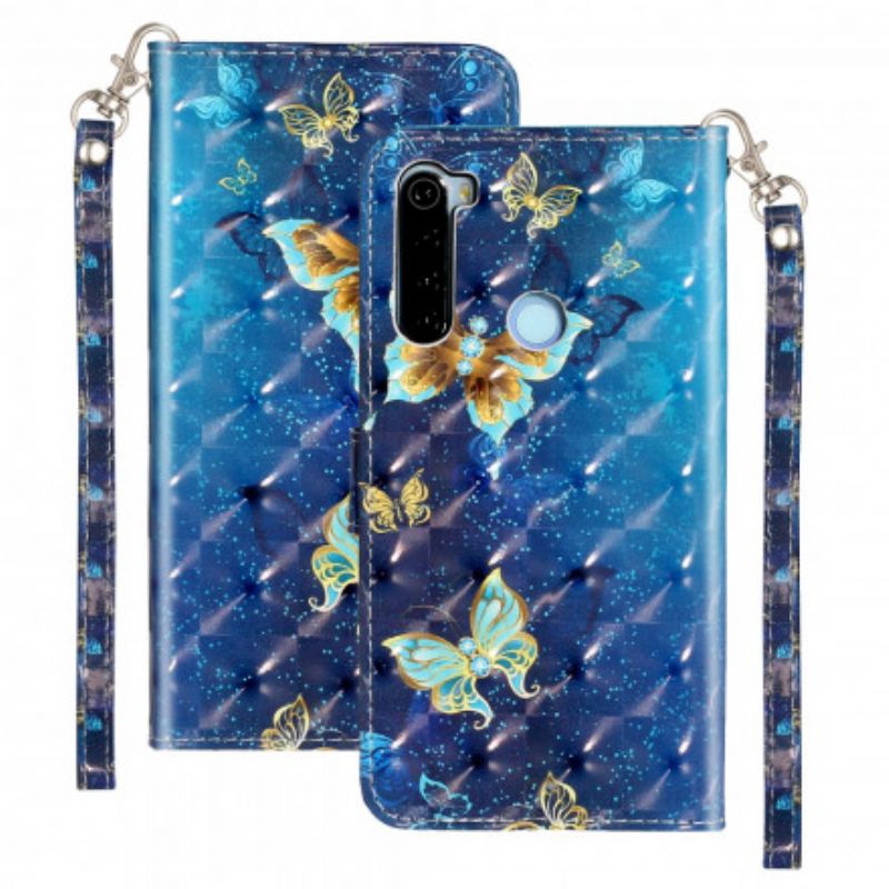 Flip Cover Xiaomi Redmi Note 8T Lette Pletsommerfugle Med Snor