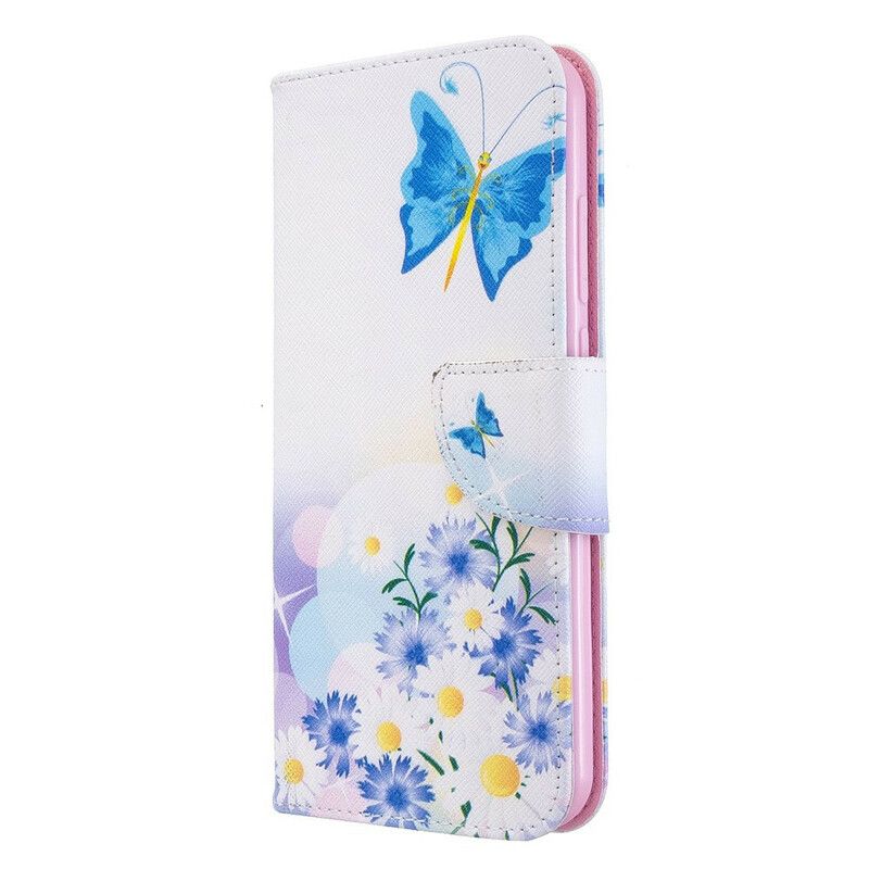 Flip Cover Xiaomi Redmi Note 8T Malede Sommerfugle Og Blomster