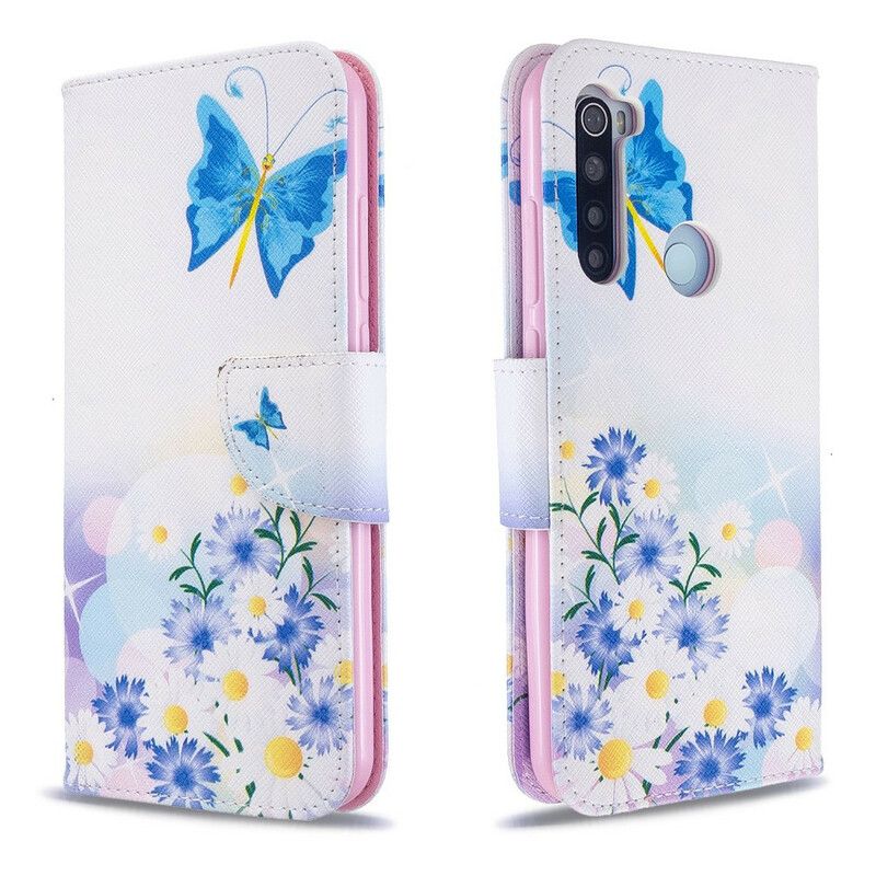 Flip Cover Xiaomi Redmi Note 8T Malede Sommerfugle Og Blomster