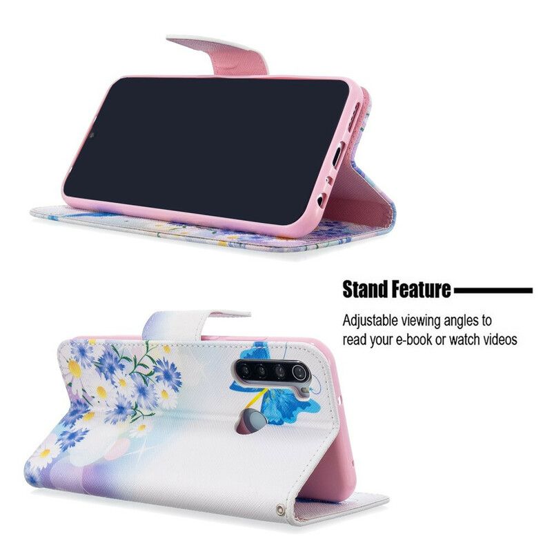 Flip Cover Xiaomi Redmi Note 8T Malede Sommerfugle Og Blomster