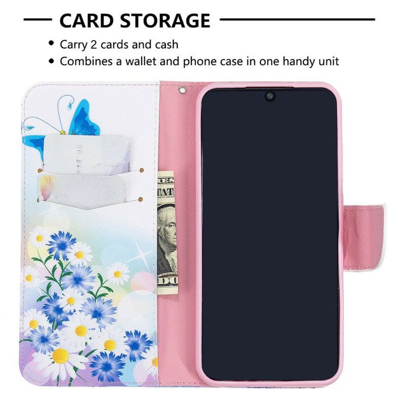 Flip Cover Xiaomi Redmi Note 8T Malede Sommerfugle Og Blomster