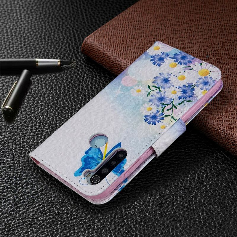 Flip Cover Xiaomi Redmi Note 8T Malede Sommerfugle Og Blomster