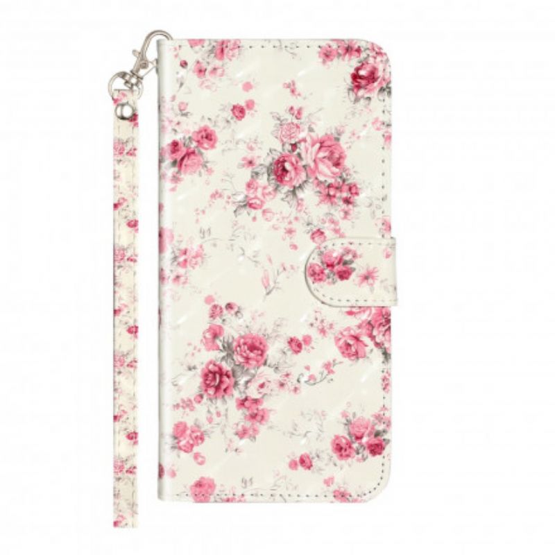 Flip Cover Xiaomi Redmi Note 8T Med Snor Blomster Lyspletter Med Rem