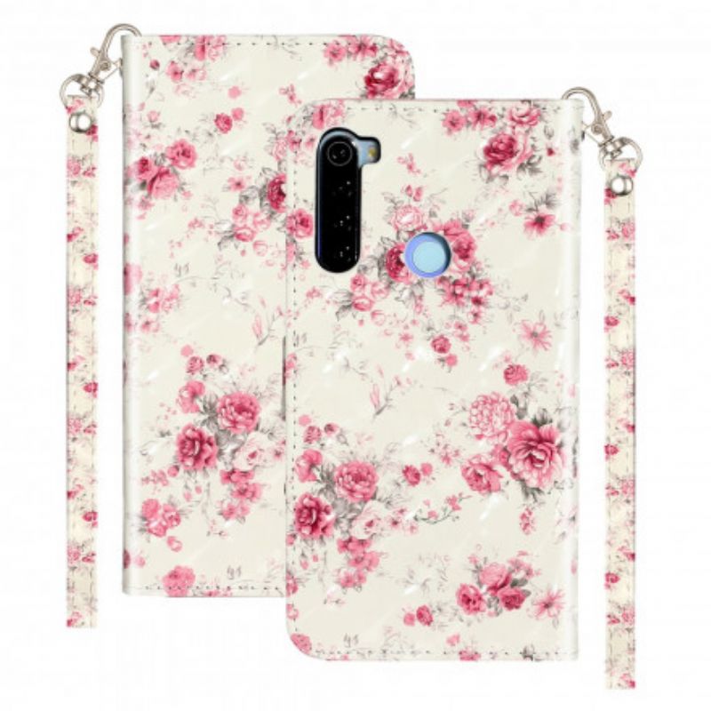 Flip Cover Xiaomi Redmi Note 8T Med Snor Blomster Lyspletter Med Rem