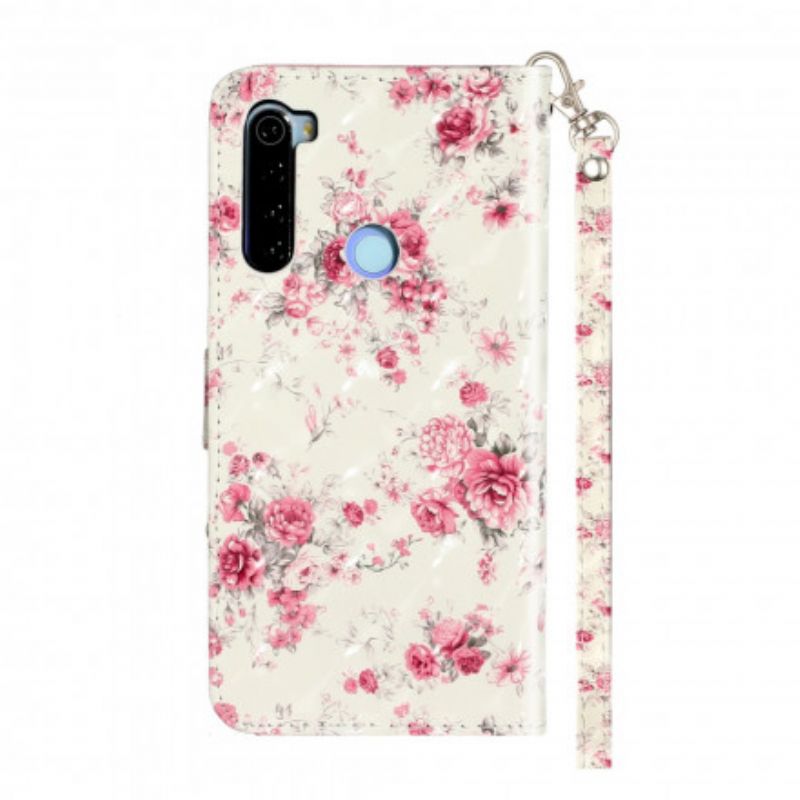 Flip Cover Xiaomi Redmi Note 8T Med Snor Blomster Lyspletter Med Rem