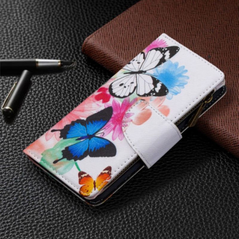 Flip Cover Xiaomi Redmi Note 8T Sommerfugle Med Lynlåslomme