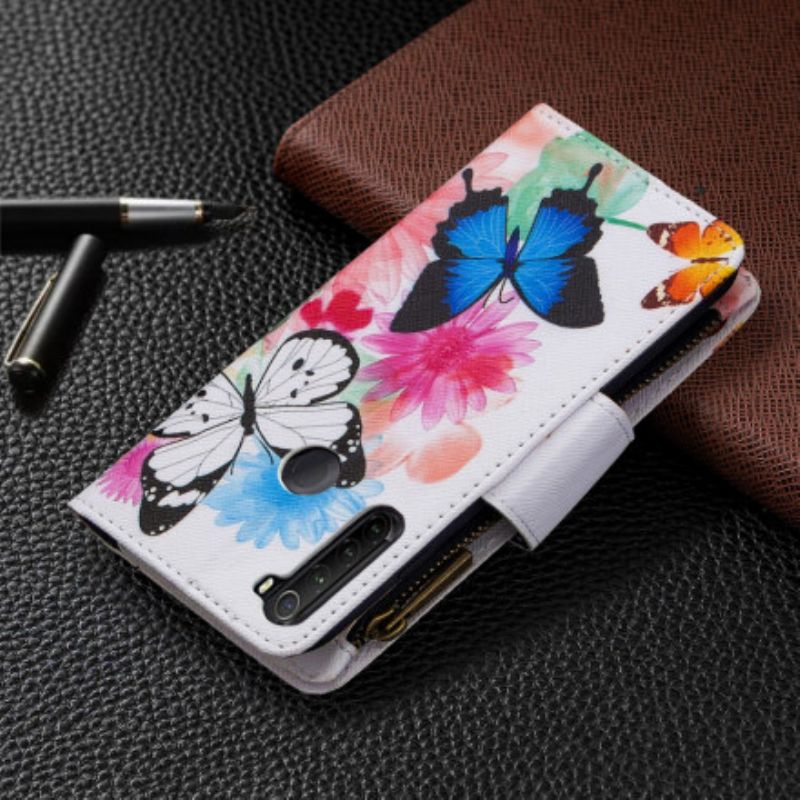 Flip Cover Xiaomi Redmi Note 8T Sommerfugle Med Lynlåslomme